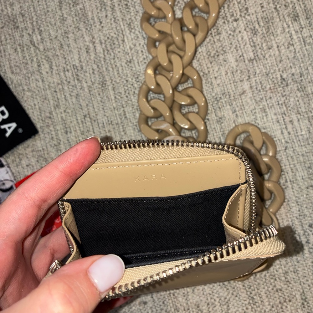 KARA Beige Mini Zip Key & Card Pouch with Chunky Chain Strap - Picture 4 of 8